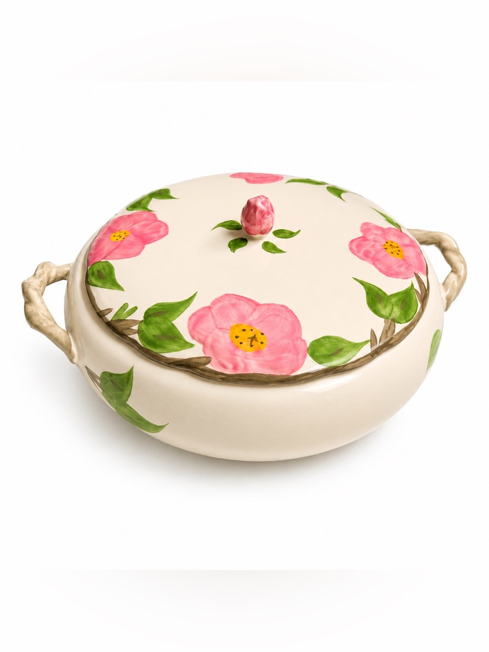 Fransiscan Desert Rose Hand-Painted Pink Floral Ceramic Covered Casserole Dish